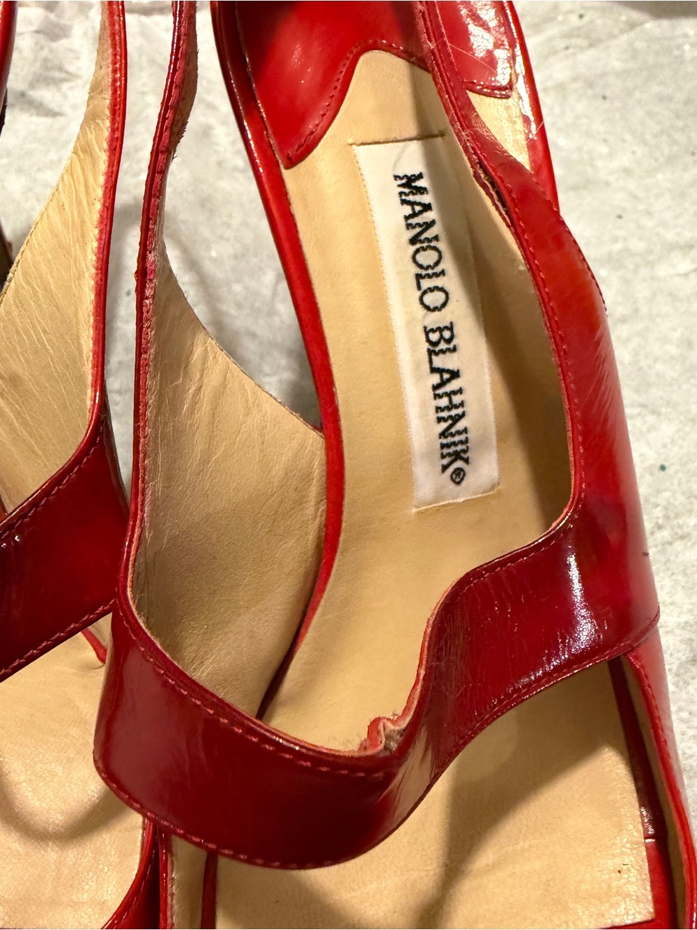 Manolo Blahnik Red Patent Leather Slingback Heels - Picture 5 of 7